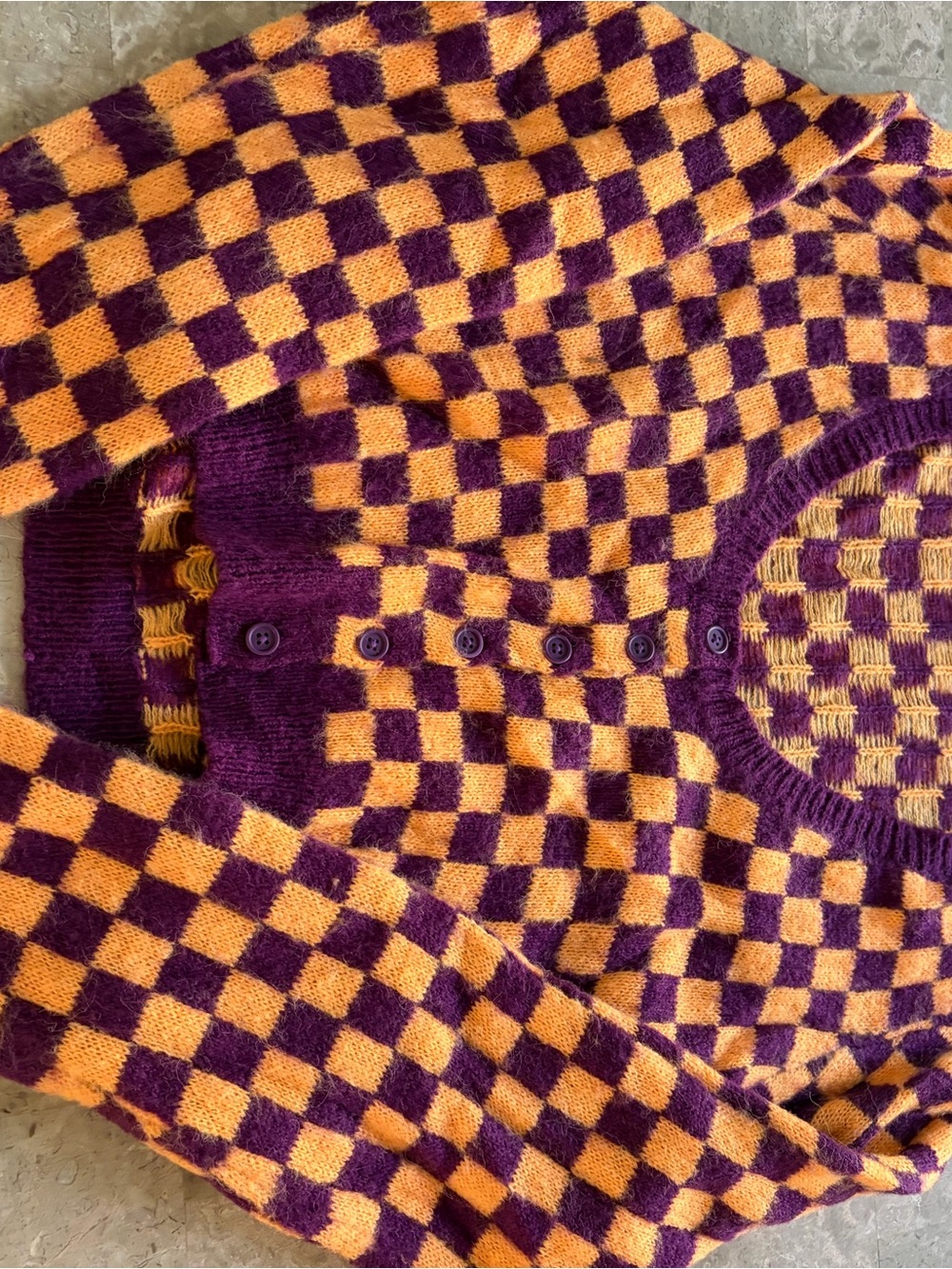 Zara Purple and Orange Checkered Knit Cardigan